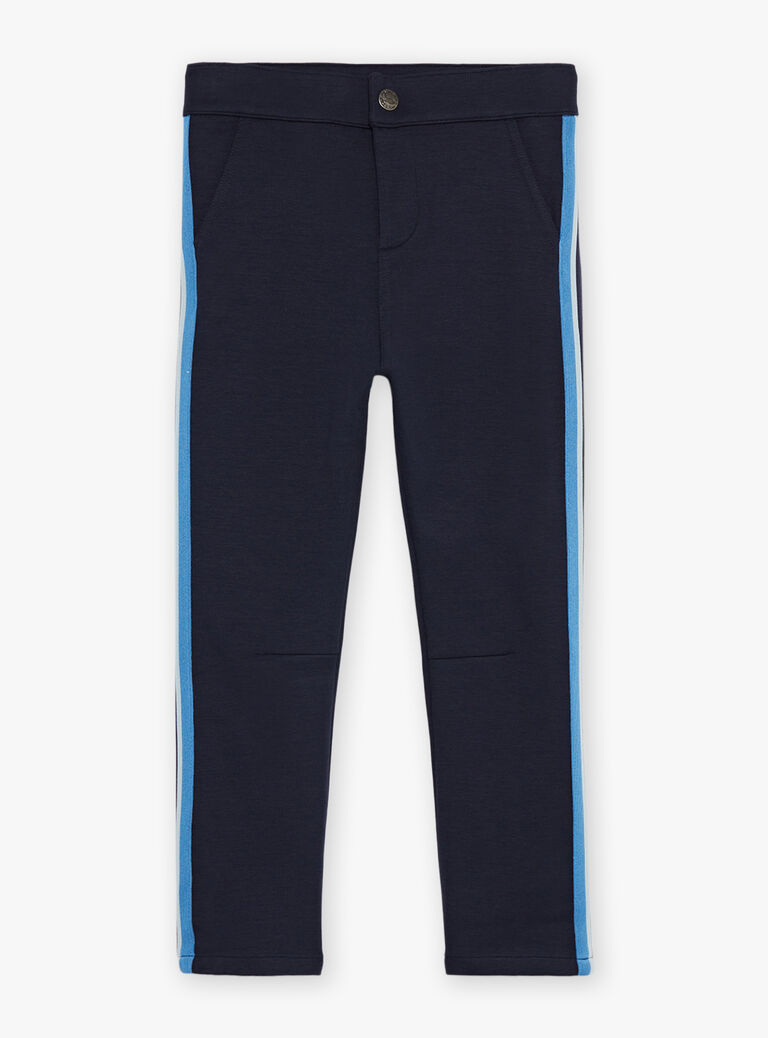 Pantalon bleu marine à bandes contrastantes