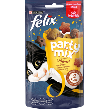 FELIX® Party Mix Original met Kip-, Lever- & Kalkoensmaak - Kattensnacks - 60g