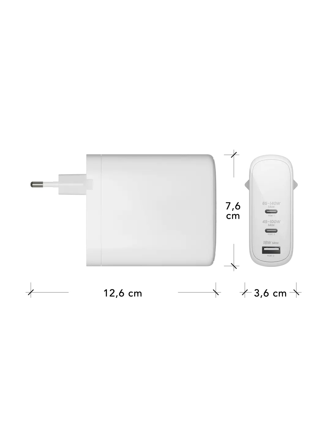 (65W) 2x USB C / USB A GaN Ladegerät Netzteil PD (CI140EUWH7101) - Weiss