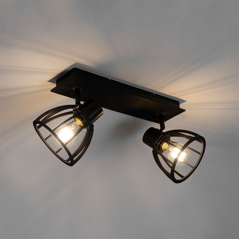 Industriële plafondlamp zwart 2-lichts - Fotu