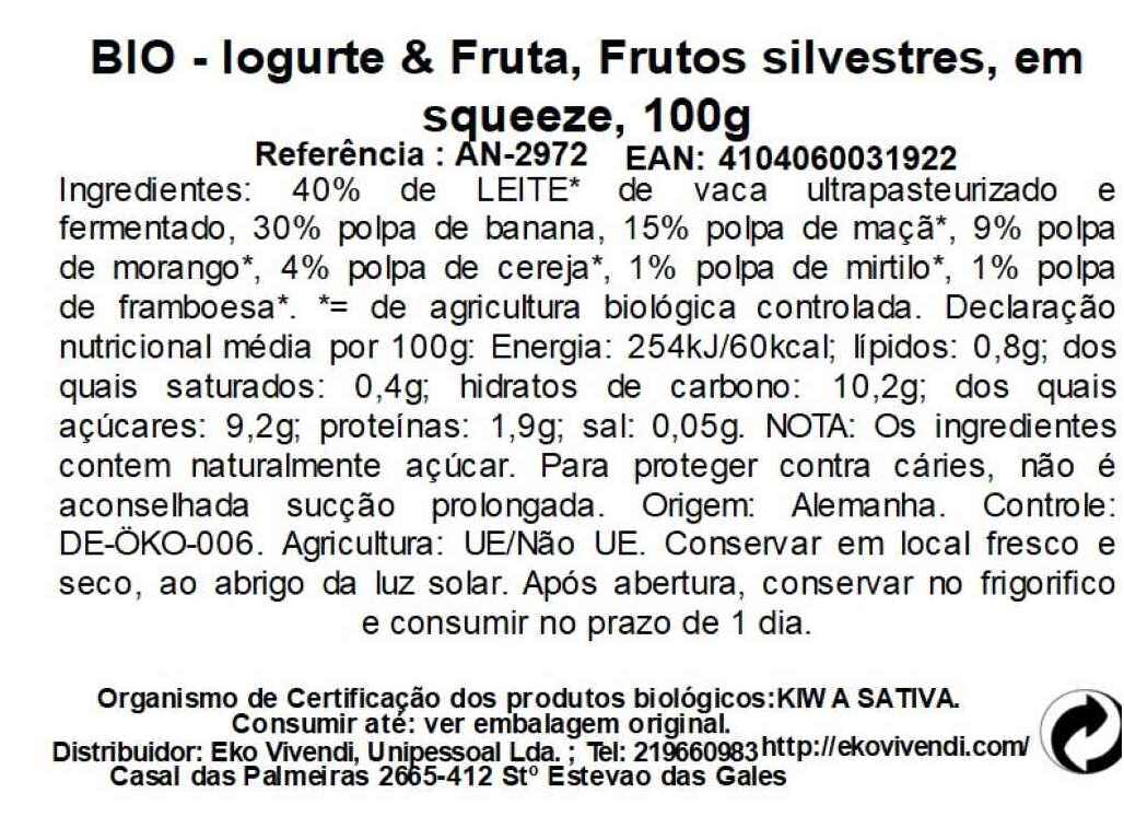 IOGURTE INFANTIL BIO ANDECHSER FRUTOS SILVESTRES SQUEEZE 100G