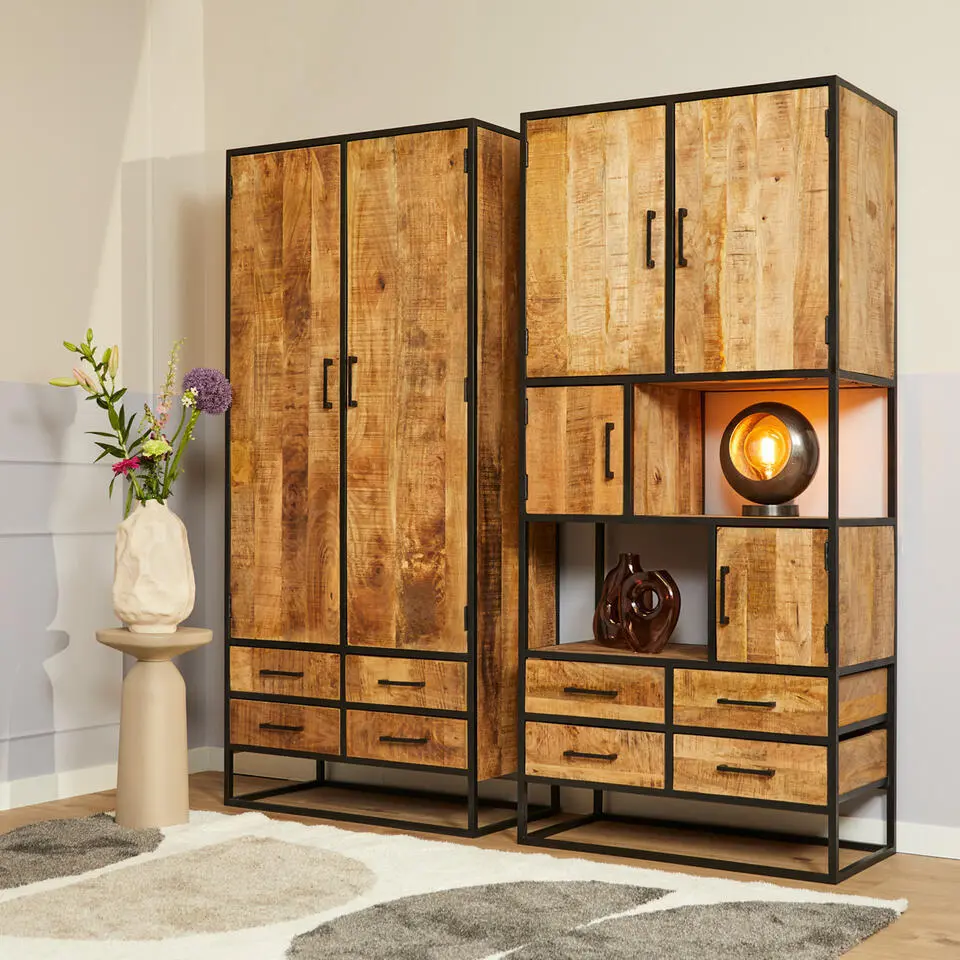 Kabinetkast Naturel Hout/Metaal - 90x45x200cm - Denver