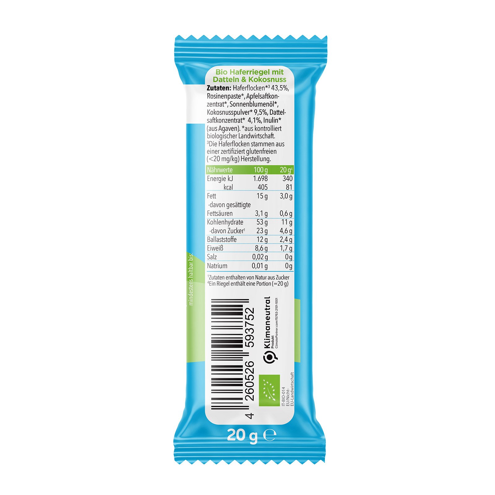 Pumpkin Organics Bio Haferriegel Dattel Kokos