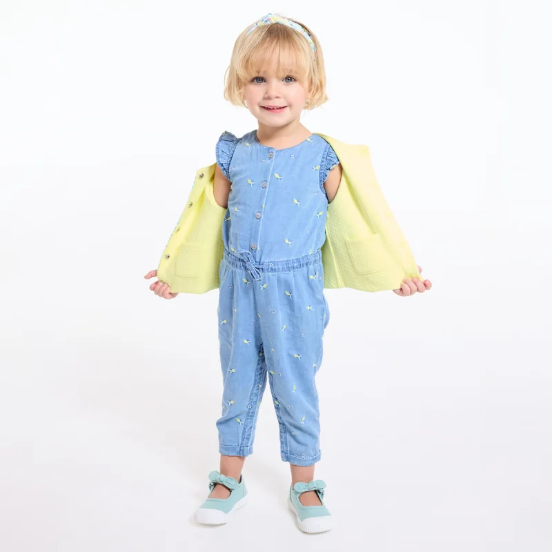 Combi longue denim léger citron bleu bébé fille Bleu