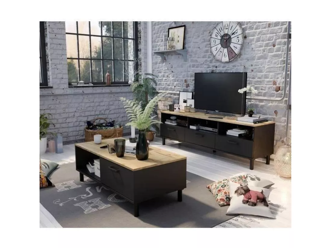 Ensemble Meuble TV 159 x 40 x 49 cm +Table basse 110 x 55 x 40 cm