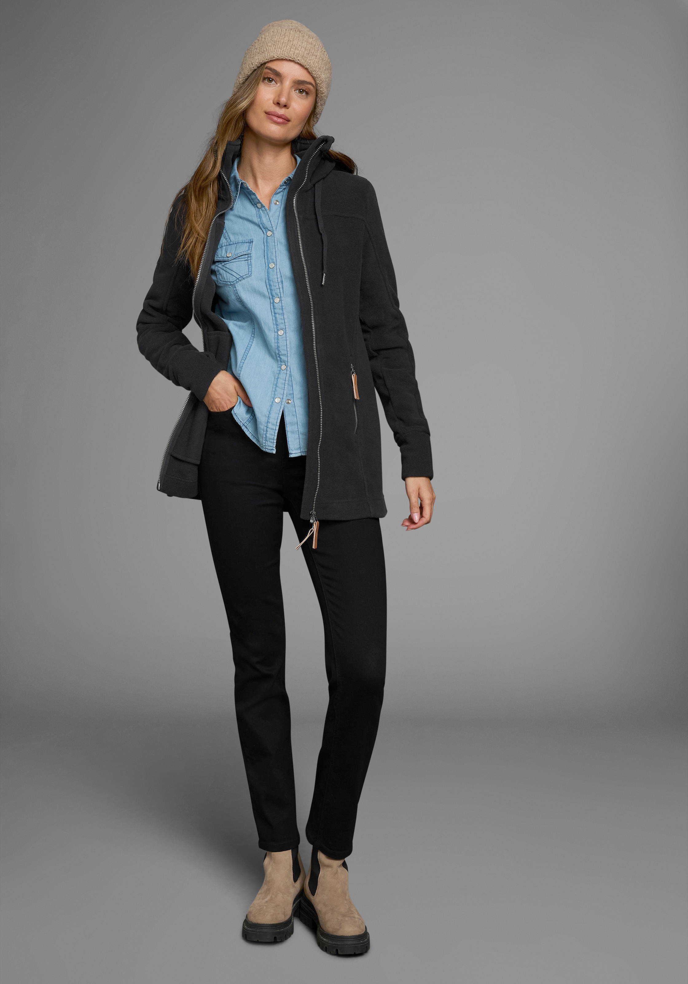 Polarino Fleecejacke mit Kapuze aus Fleece,  atmungsaktiv,  schnell trocknend