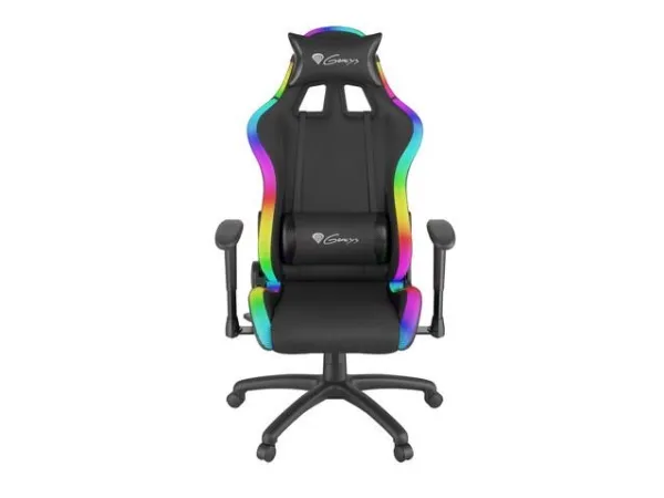 Genesis Trit 500 RGB - Stol - ergonomisk - lænestol - armstøtter - T-formet - vippe - drejeled - tekstil, PU syntetisk læder - sort
