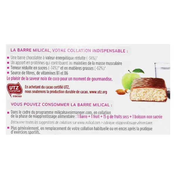 Barras de emagrecimento Milical com alto teor de proteína e coco, 6 unidades