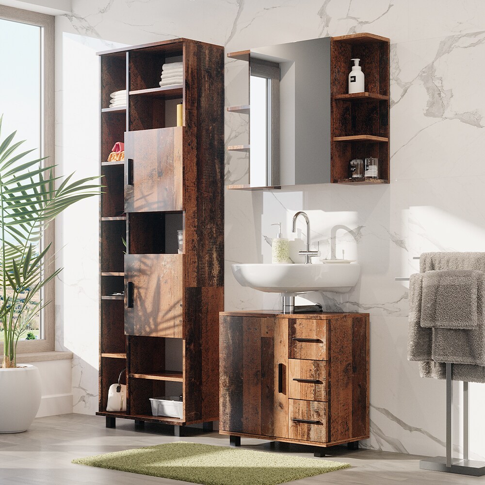 Vicco Hochschrank Badschrank Badezimmermöbel Ilias Old Style modern 60x190 cm Badkommode Badezimmer Schrank Badmöbel 2 Türen 12 Fächer