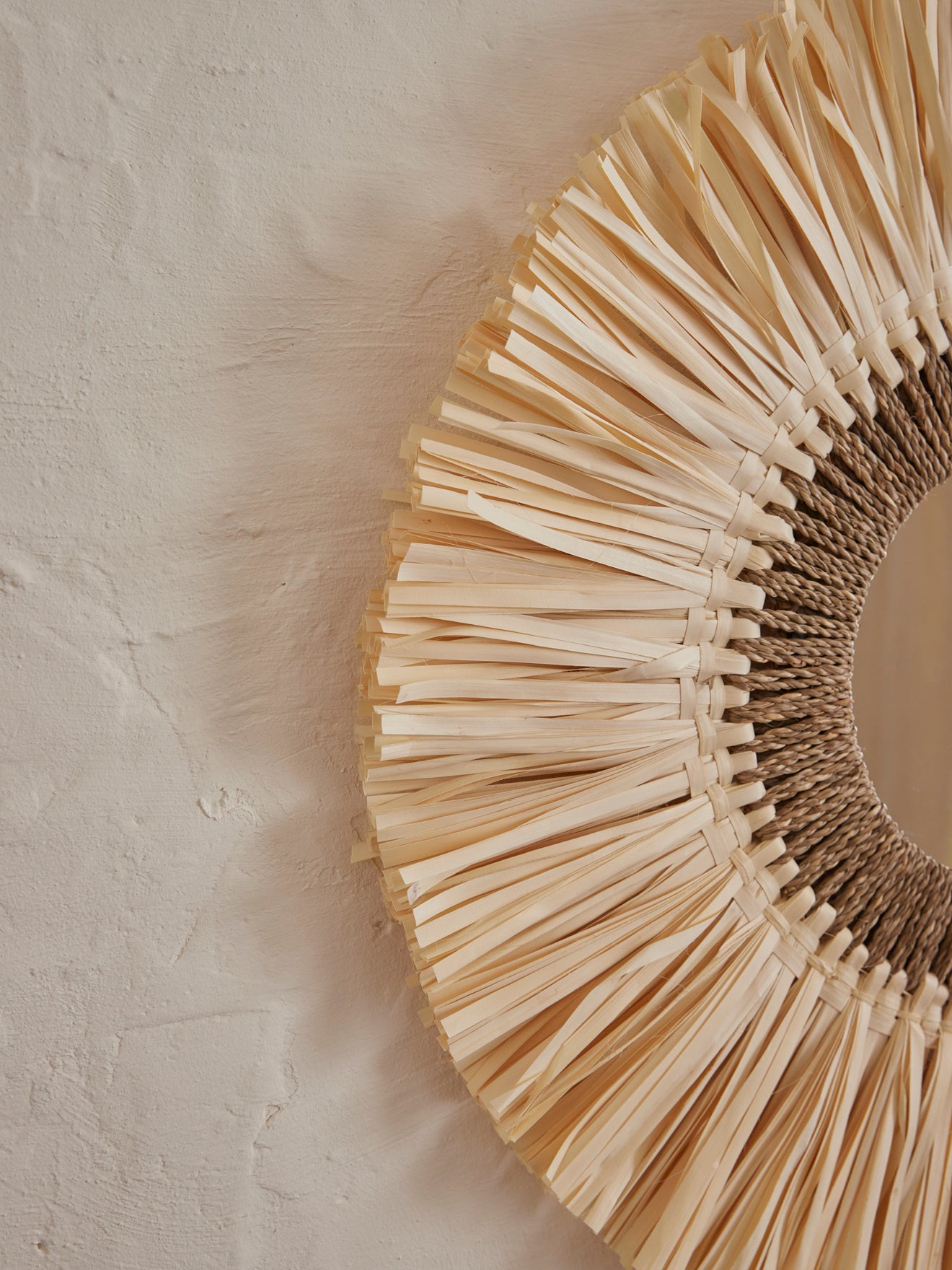 Miroir franges paille et coton
