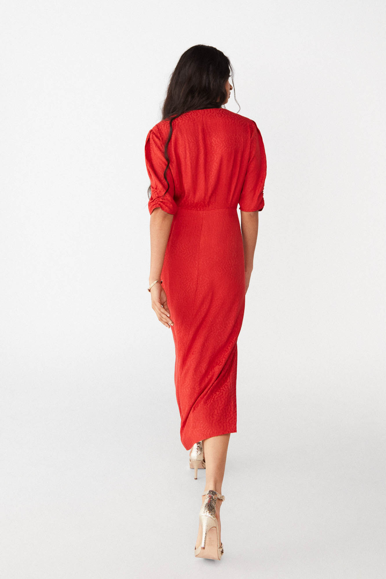 Vestido midi Cala Jacquard - Vermelho