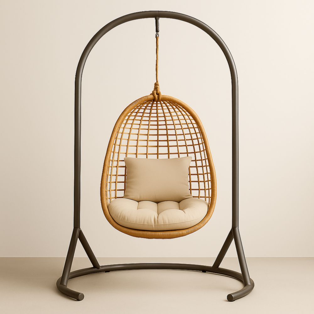 Hängesessel mit Gestell Beige Rattan Kunstfaser