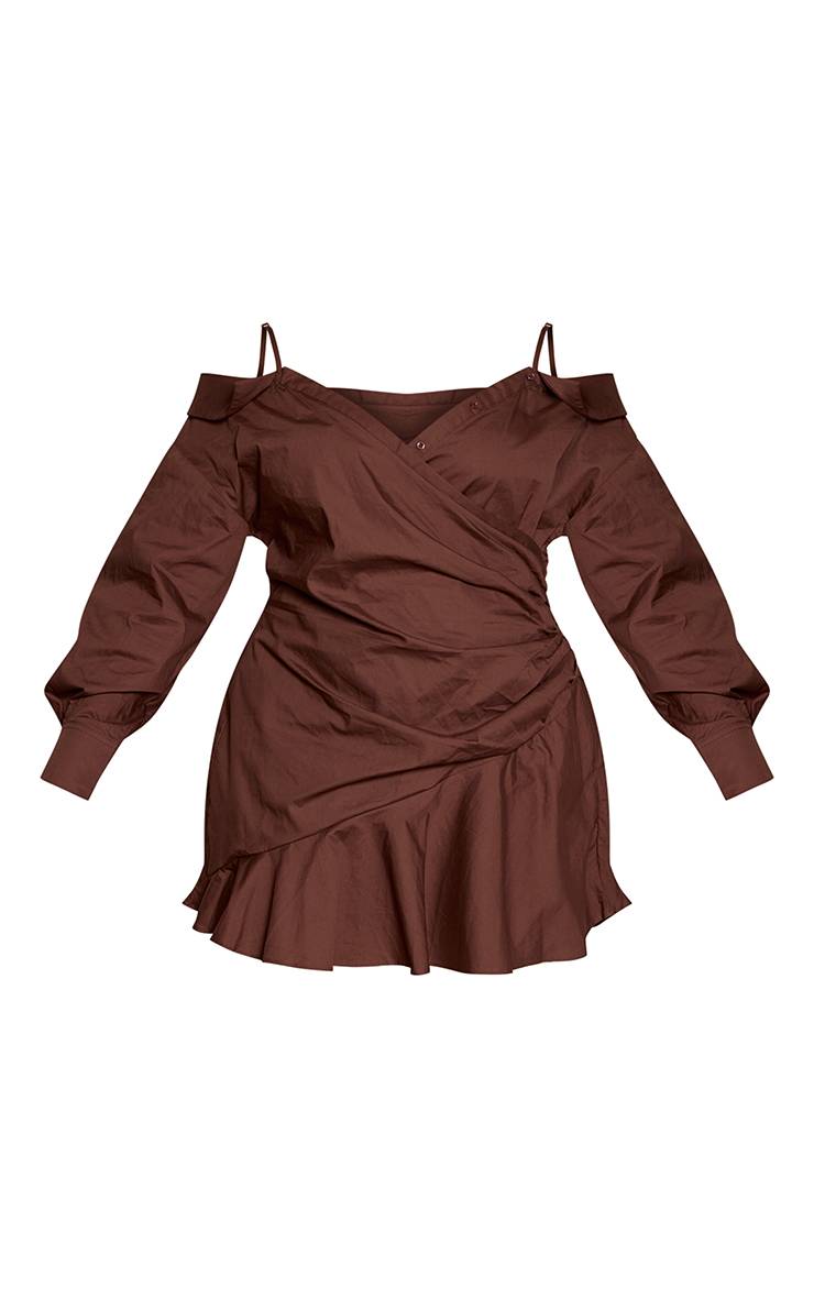 Chocolat Robe Chemise Asymétrique Grande Taille À Épaules Dénudées