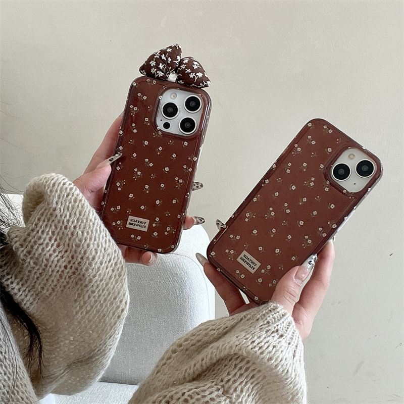 Elliure - Bloemen telefoonhoesje / Strik stoffen zelfklevende decoratie / Set - iPhone 16 Pro Max / 16 Pro / 16 Plus / 16 / 15 Pro Max / 15 Pro / 15 Plus / 15 / 14 Pro Max / 14 Pro / 14 Plus / 14 / 13 Pro Max / 13 Pro / 13 / 13 Mini