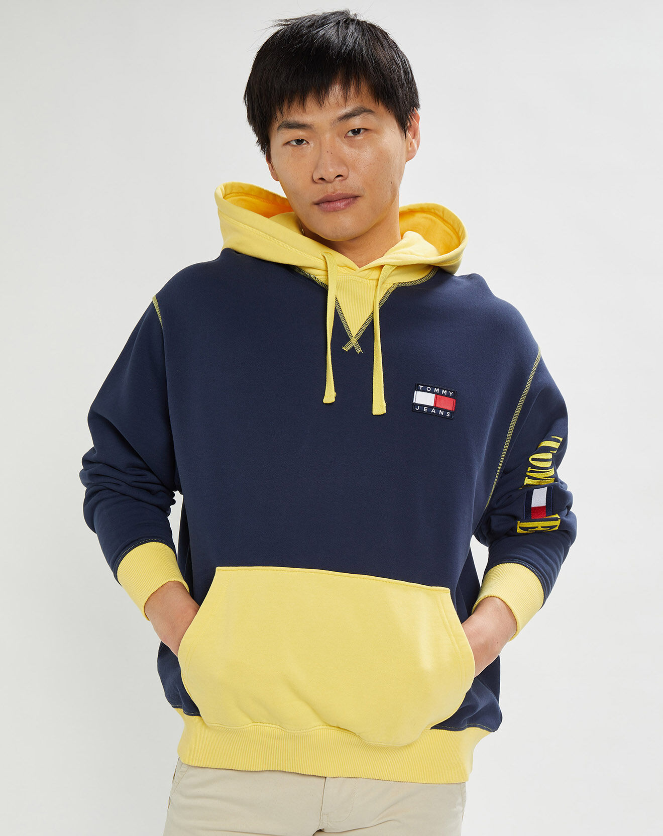 Tommy Jeans Sweat à capuche Colorblock bleu foncé
