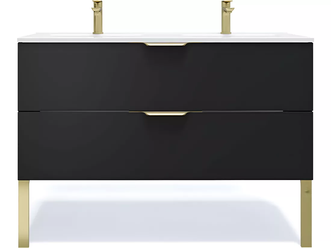 Meuble de salle de bain suspendu double vasque intégrée 120cm 2 tiroirs Noir - Venice
