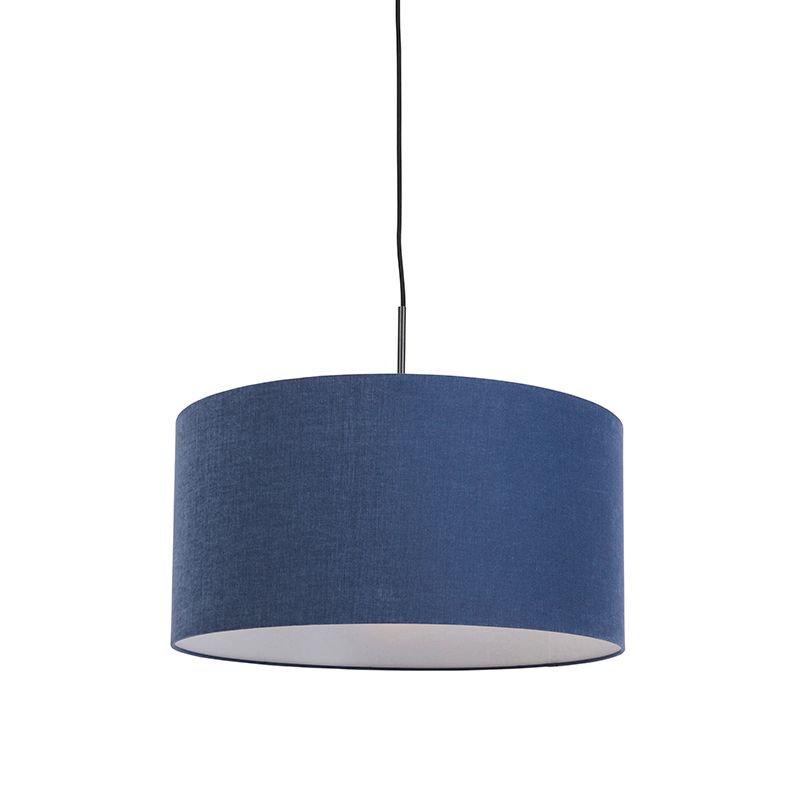Moderne hanglamp zwart met antiek blauwe kap 50 cm - Combi 1