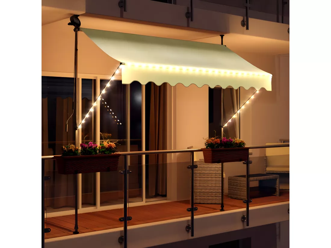 Store banne 200x150 cm avec éclairage led et manivelle