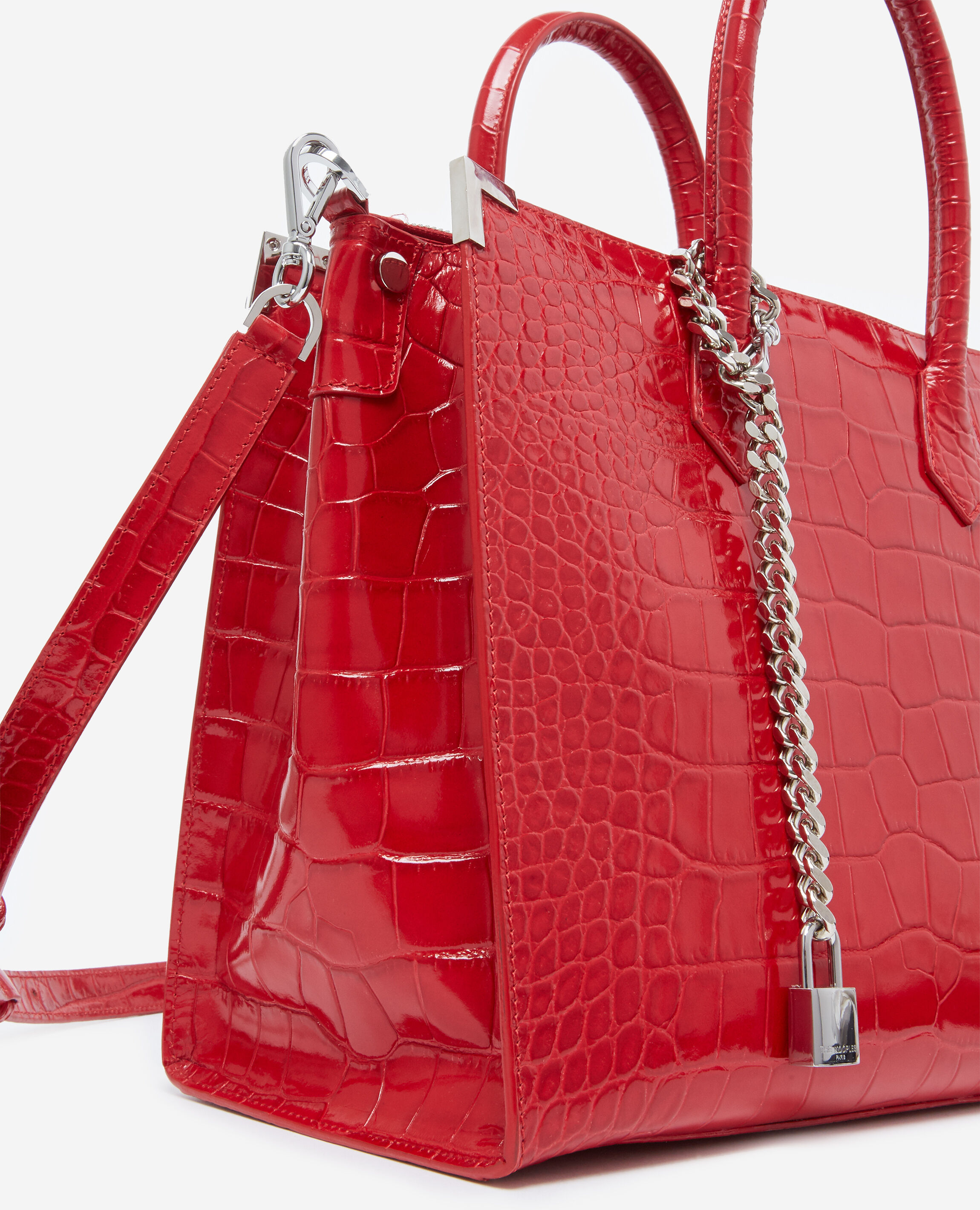 Sac large Ming rouge métallerie argentée
