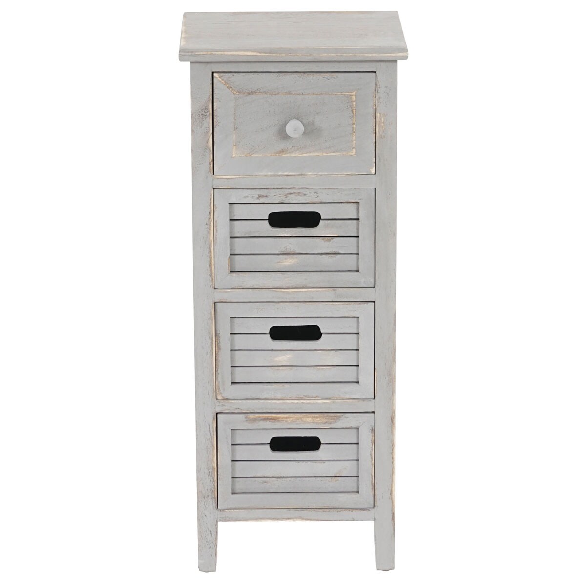 Kommode H18, Schubladenschrank Schrank, 4 Schubladen, 74x30x25cm Shabby-Look Vintage ~ grau