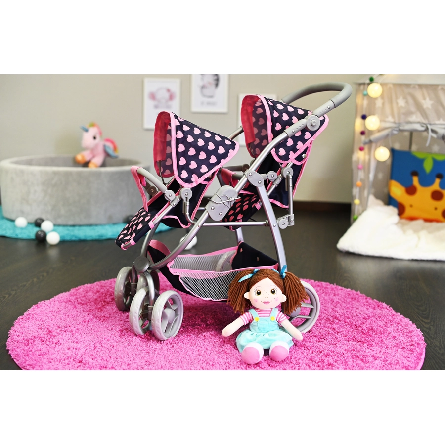 knorr toys® Zwillingspuppenwagen Milo - Pink Hearts blau