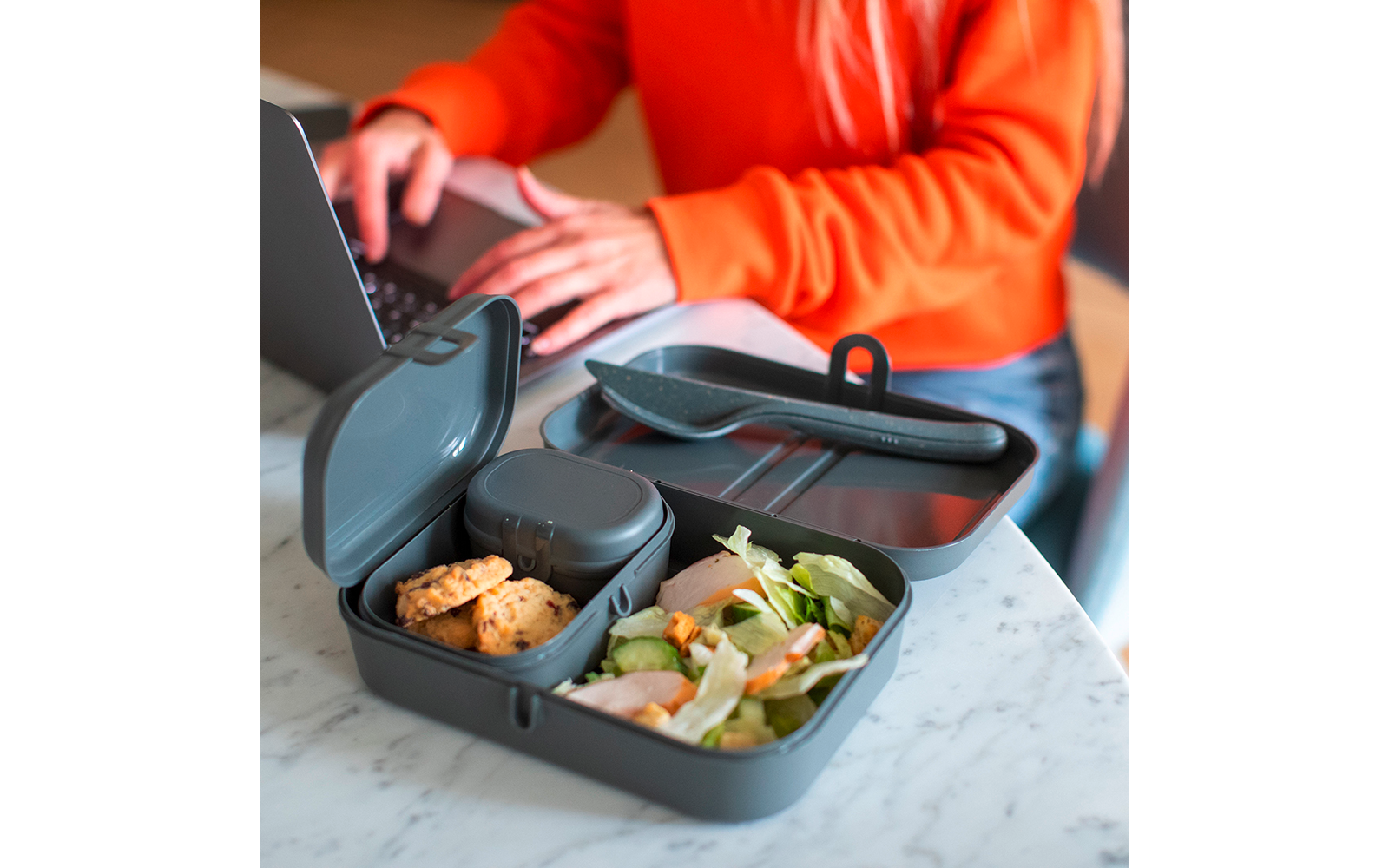 Koziol Pascal Ready Lunchbox-Set inklusive Besteck-Set 4-teilig nature flower blue
