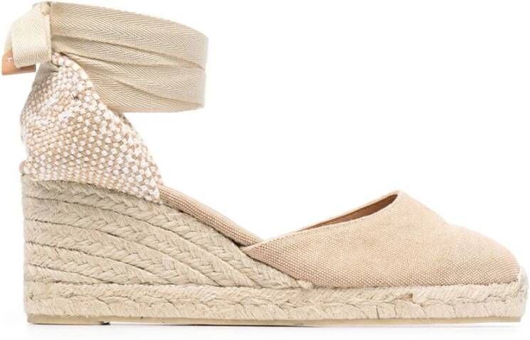 Castañer Zandkleurige Katoenen Canvas Sleehak Espadrilles Beige Dames