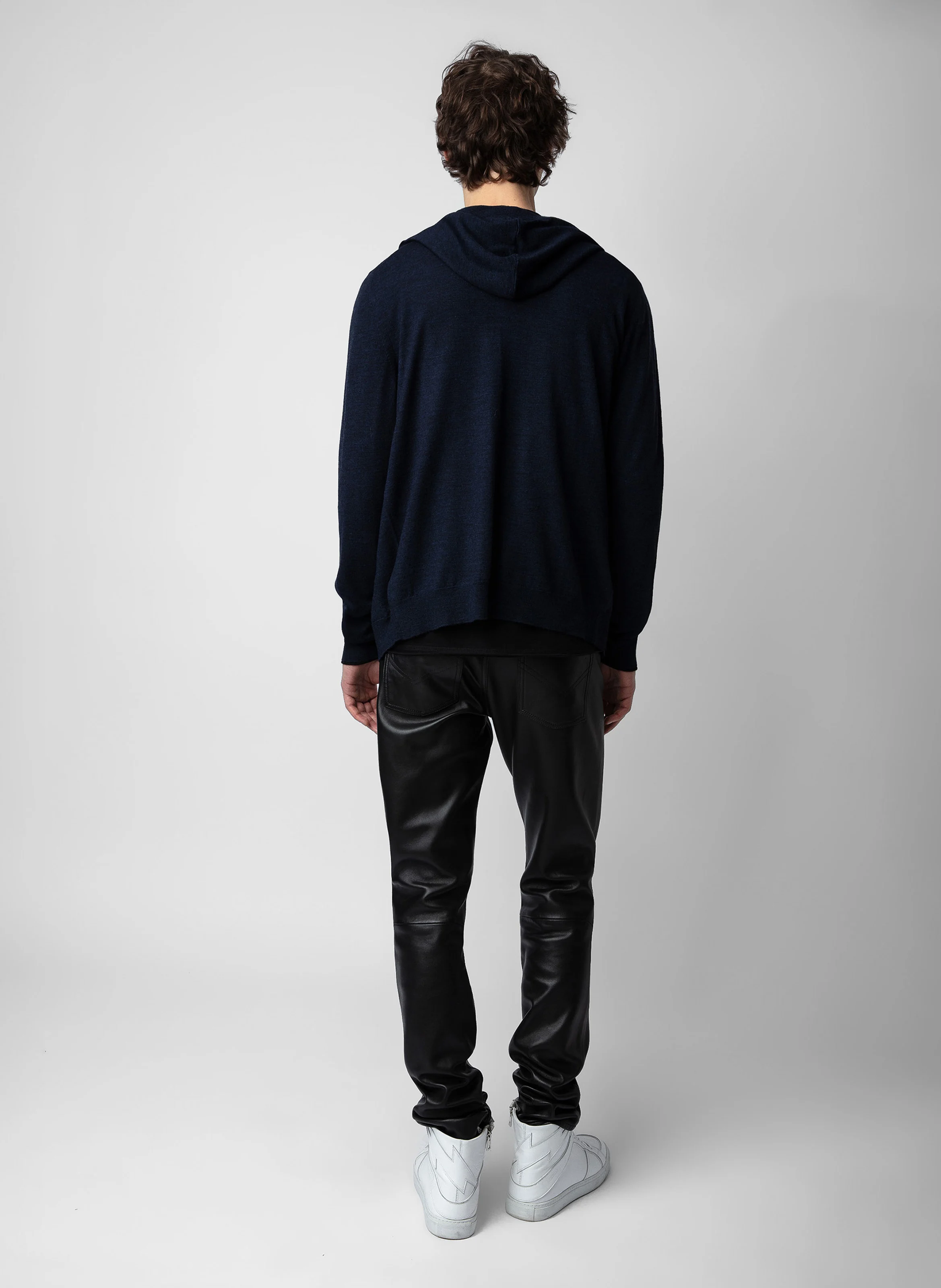 CLASH - Pull à capuche regular-fit zippé en laine mérinos | Bleu