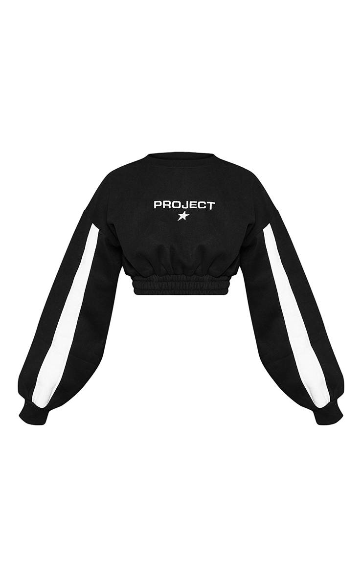 Noir Sweat-shirt Petite Graphique À Ourlet Élastiqué Raccourci