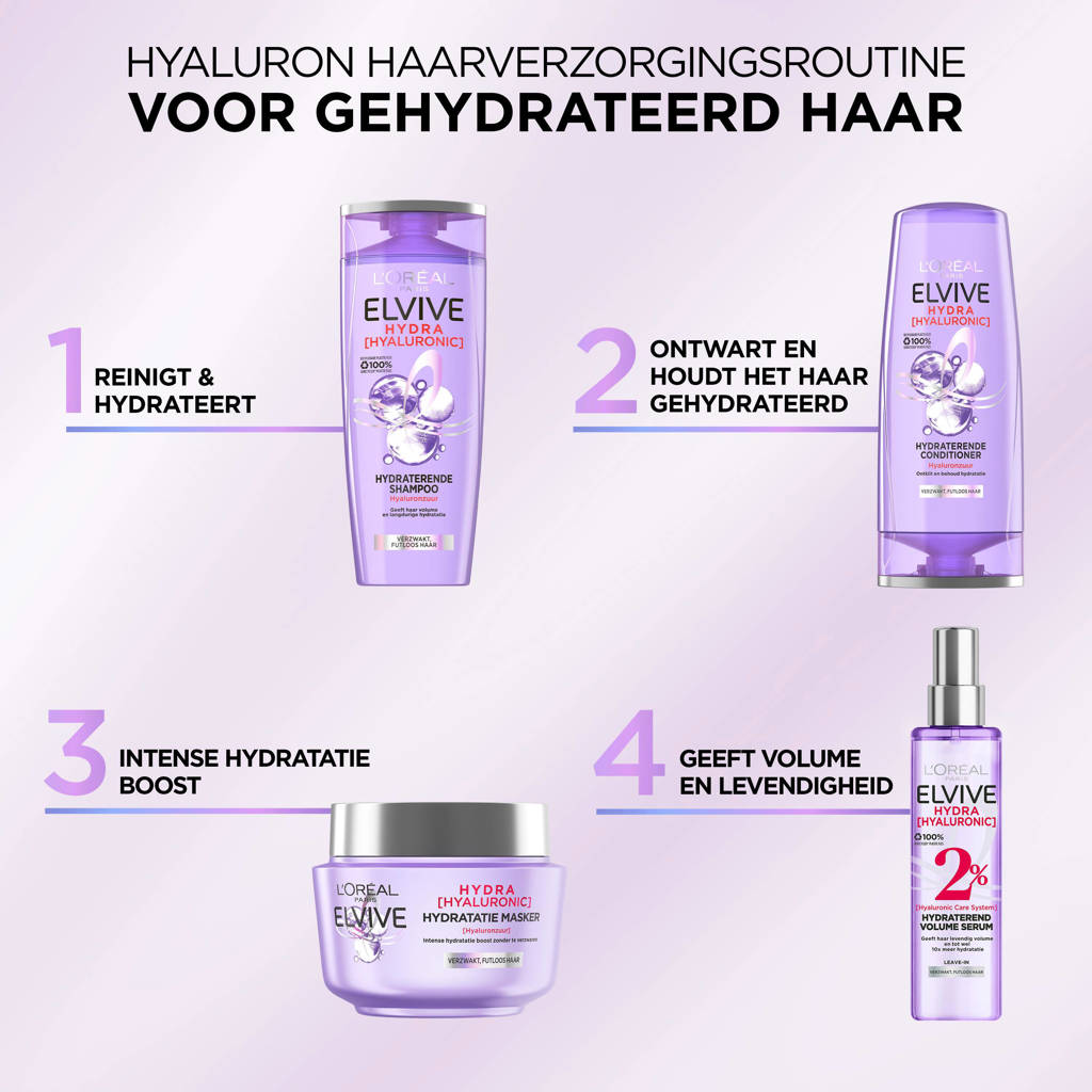 Erg fijne shampooElvive Hydra Hyaluronic hydraterende shampoo - 6 stuks voordeelverpakking