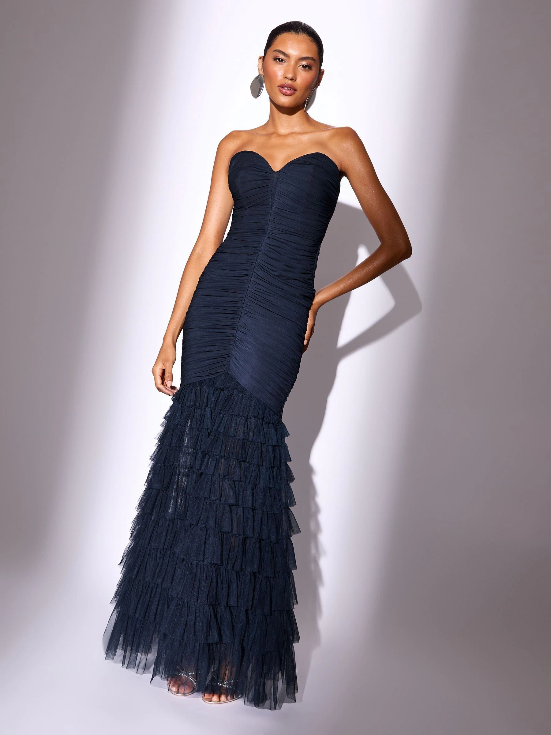 Lipsy Premium Mesh Fishtail Bandeau Maxi Prom Dress