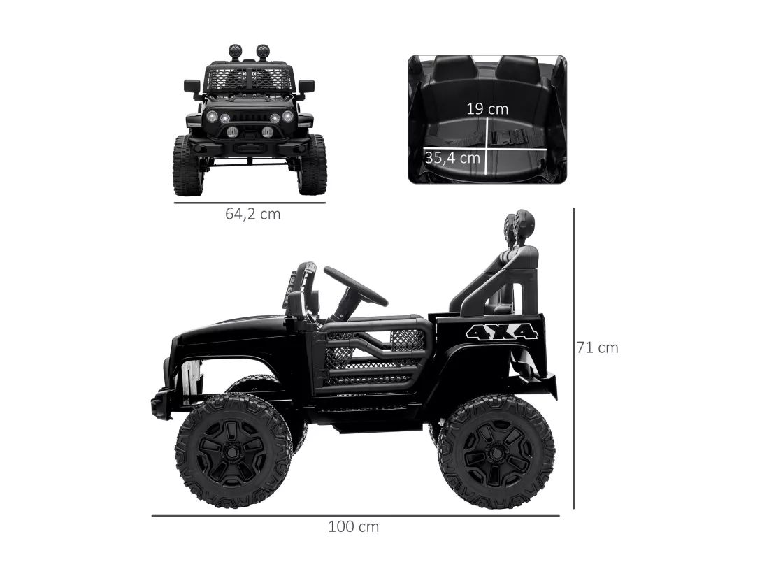 Voiture 4x4 électrique enfant 2 moteurs 35 W 5 Km/h max. télécommande incluse effets lumineux sonores noir