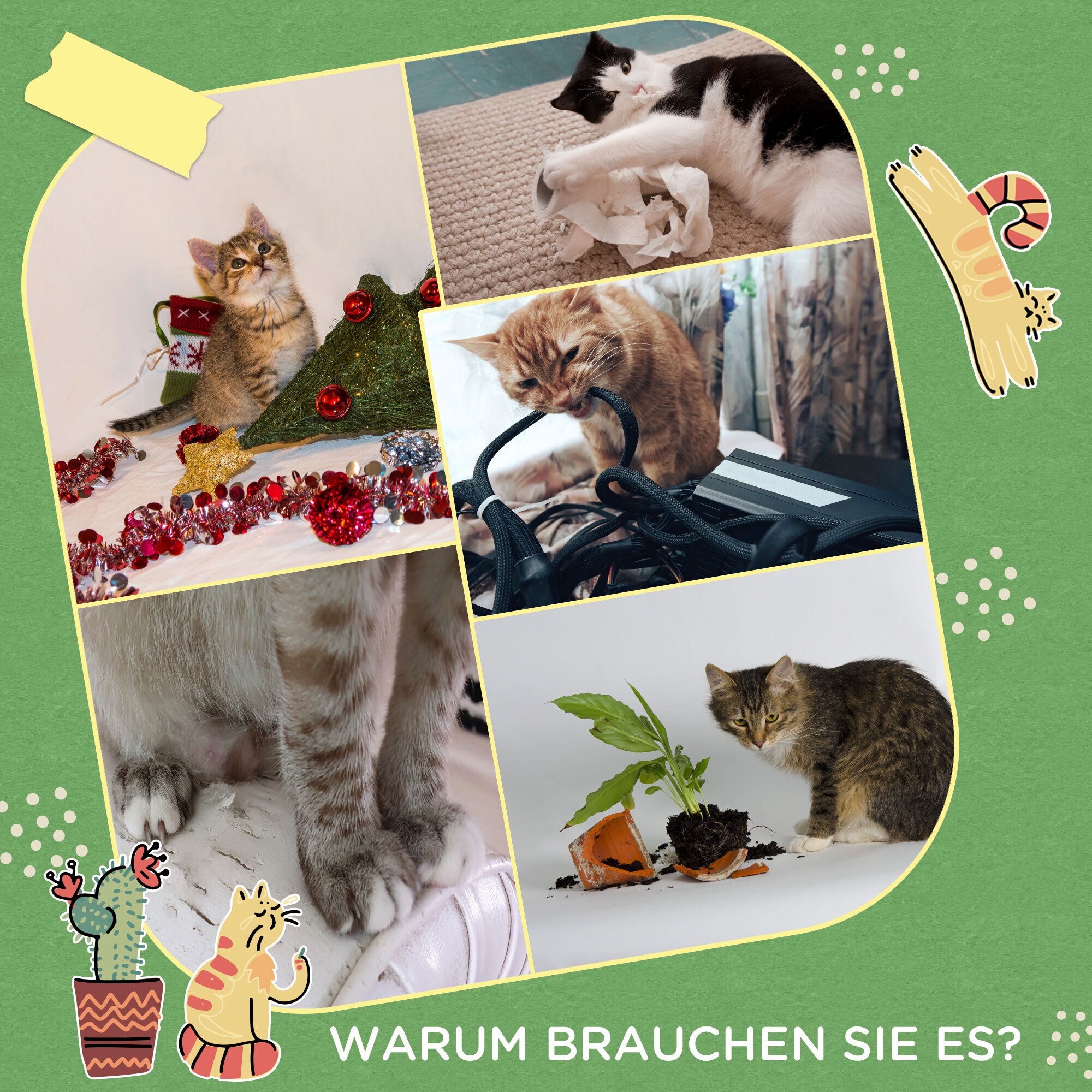 PawHut Kratzbaum in Kaktusform grün 49L x 49B x 111H cm