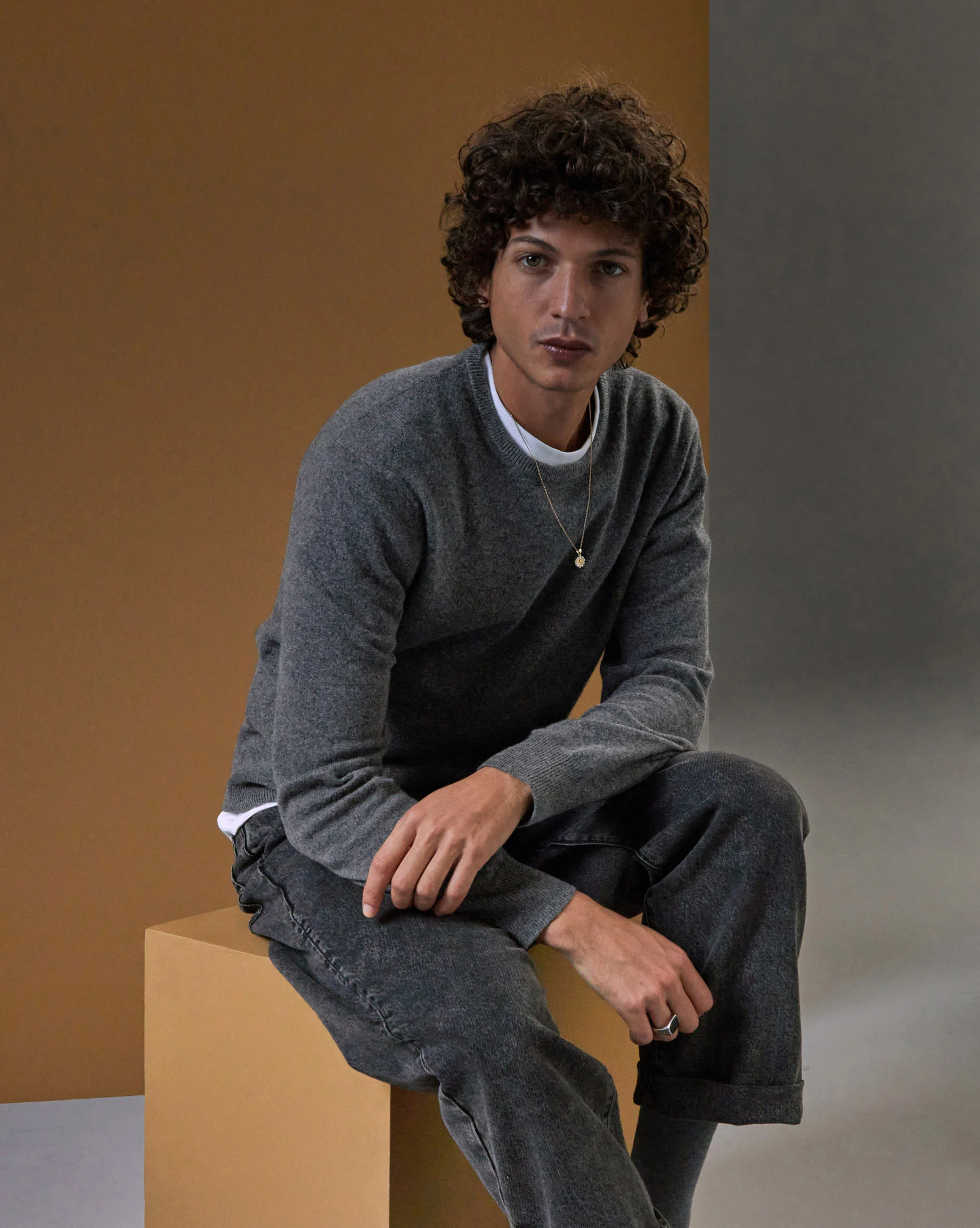 Pull homme col rond en cachemire 2 fils | Gris