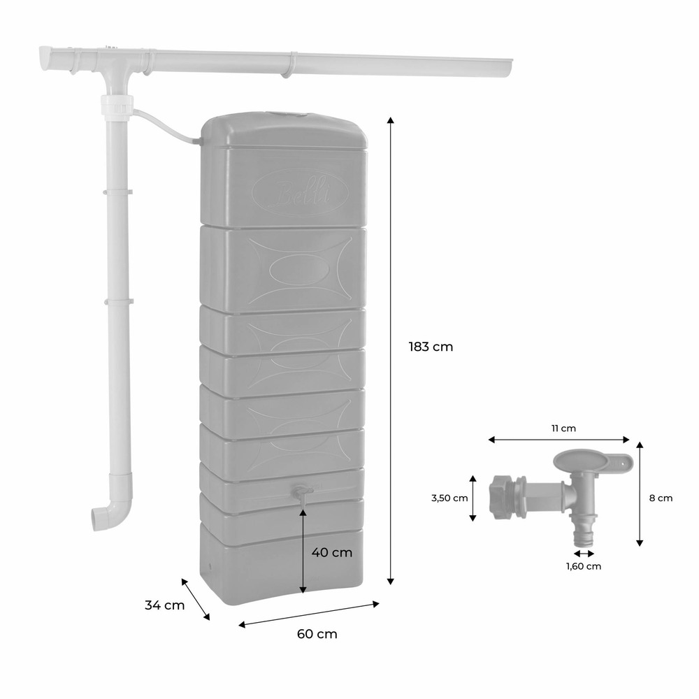 Lot de 2 récupérateurs d'eau. Mural chastang 300l anthracite avec kit raccord chéneau inclus