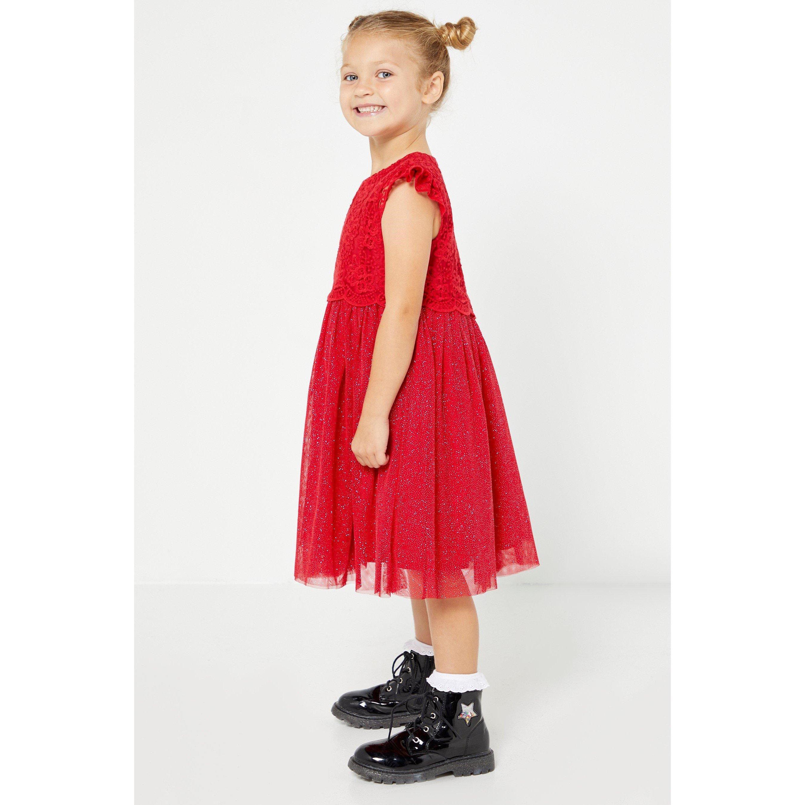 Be You Studio Flower Girl Glitter Mesh Dress Red