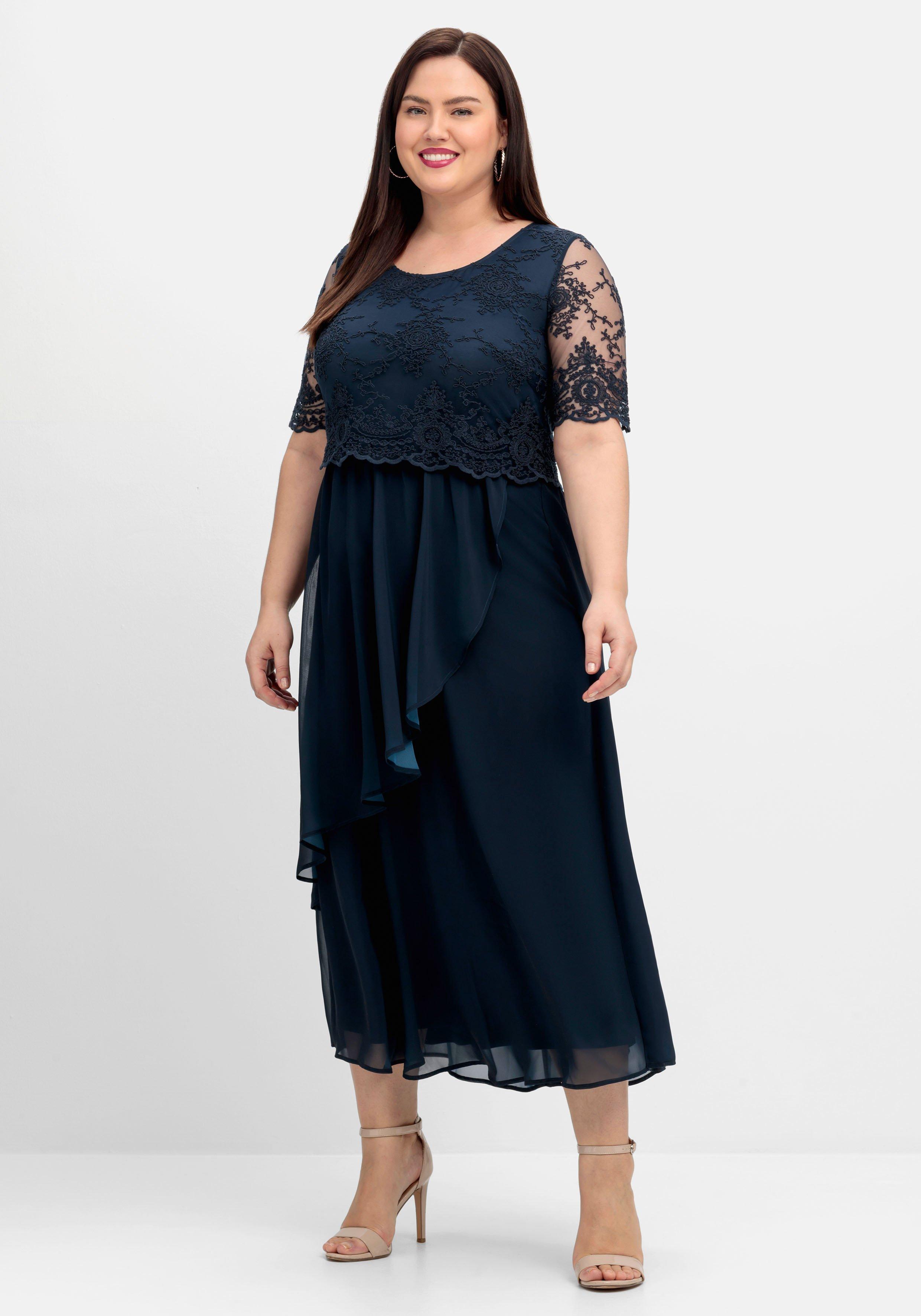 Abendkleid mit besticktem Mesh-Oberteil