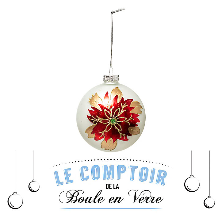 Boule de noël en verre 90 mm fleur rouge