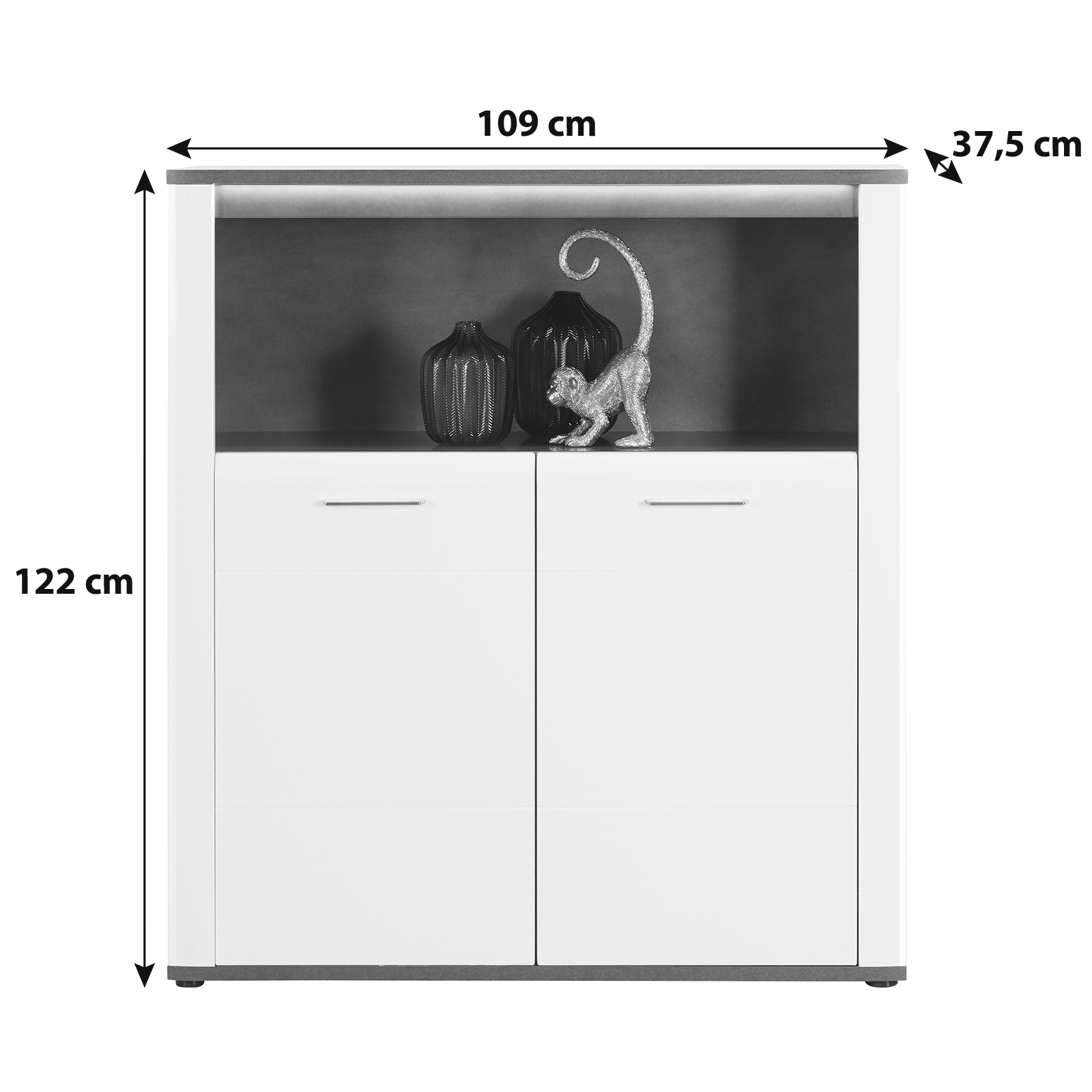 Luca Bessoni Highboard ALASSIO - weiß-Hochglanz - Matera dunkel - 109 cm