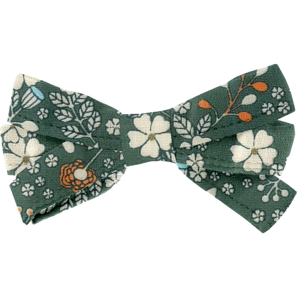 Barrette Noeud Ruban Fleuri Kaki