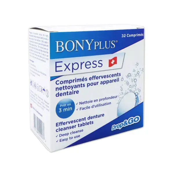 Comprimidos efervescentes de limpeza para dentaduras Bonyf Bonyplus, 32 unidades