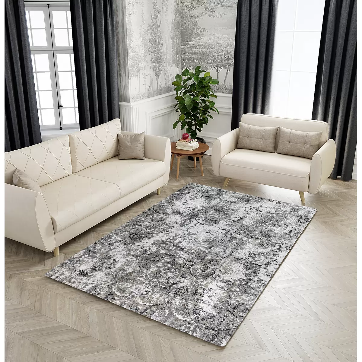 Teppich Phantom Blau,Beige,Anthrazit