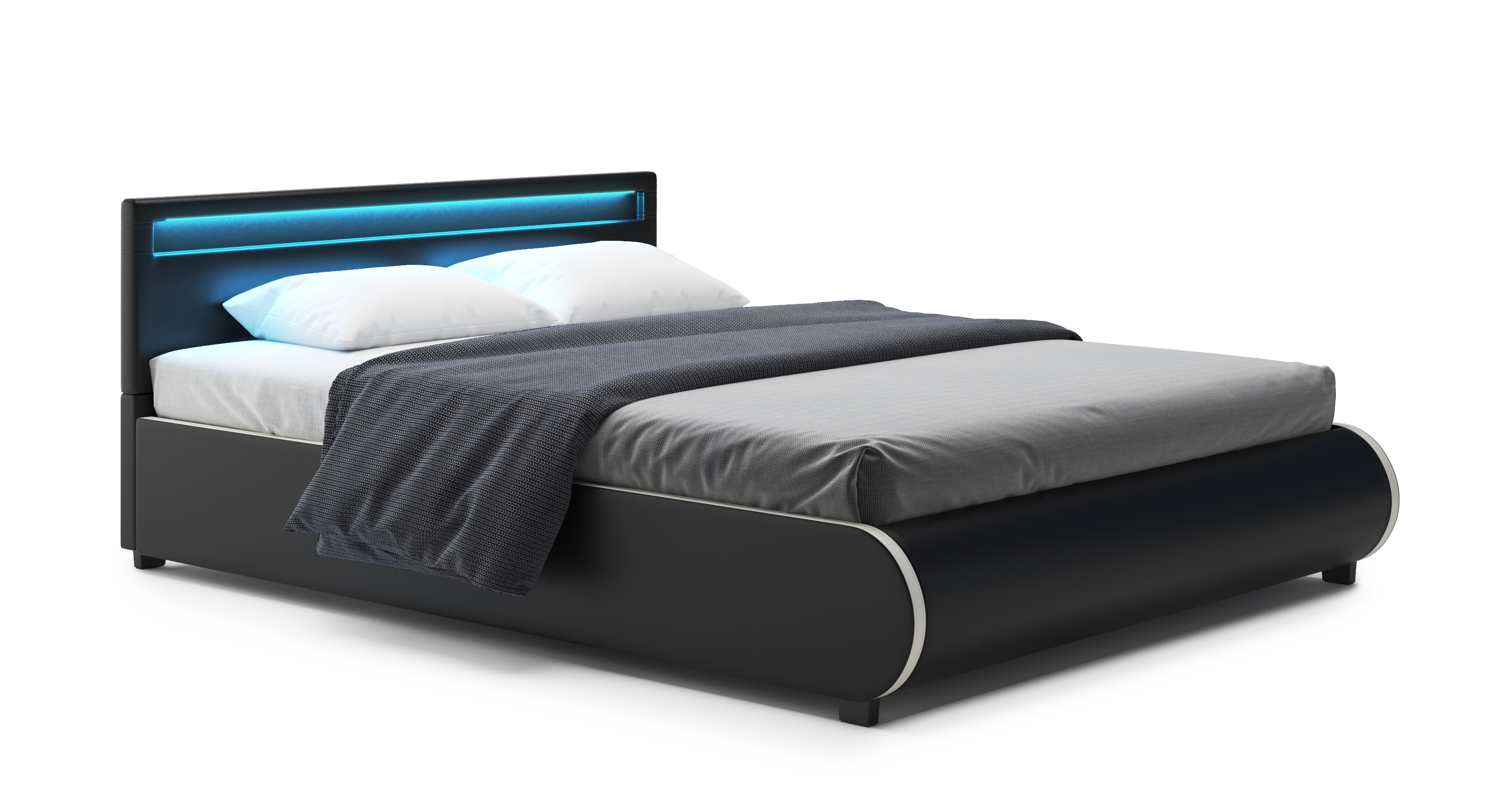 Lederbett LED SIESTA 160 x 200 cm schwarz