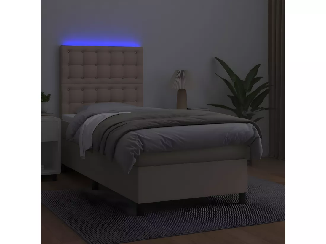 Sommier tapissier matelas LED Cappuccino 100x200 cm Similicuir