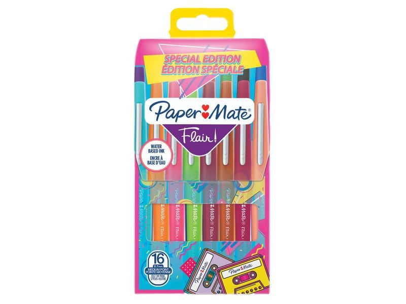 Paper Mate Fineliner Flair Medium Retro 0.7 mm, 16 Stück Praktisches Feinschreiber Set