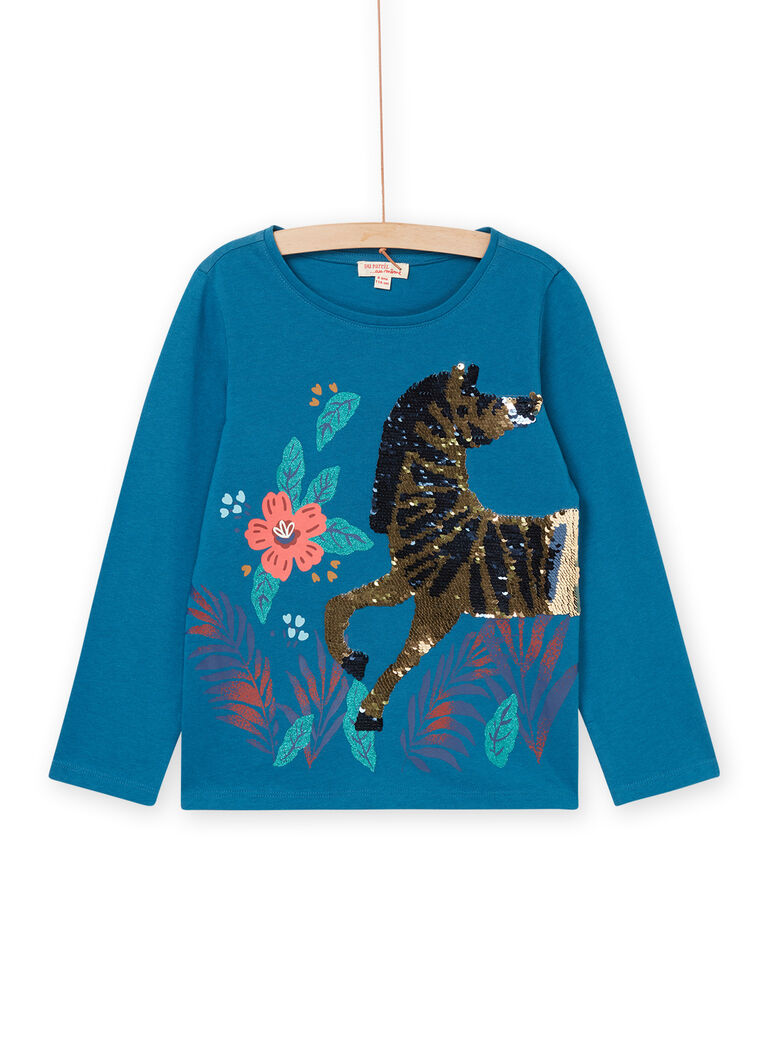 T-shirt bleu avec sequins réversibles