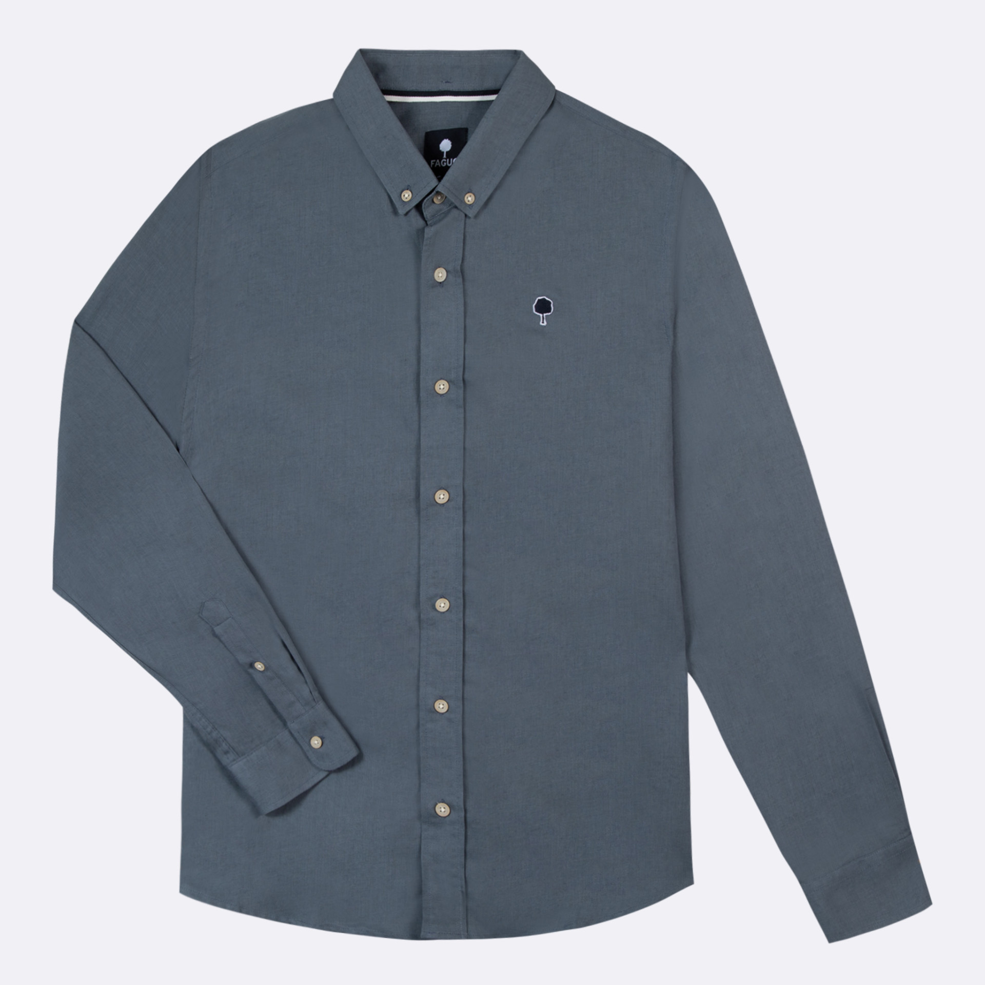 Chemise bleue broderie arbre coton & lin - modèle ivoy