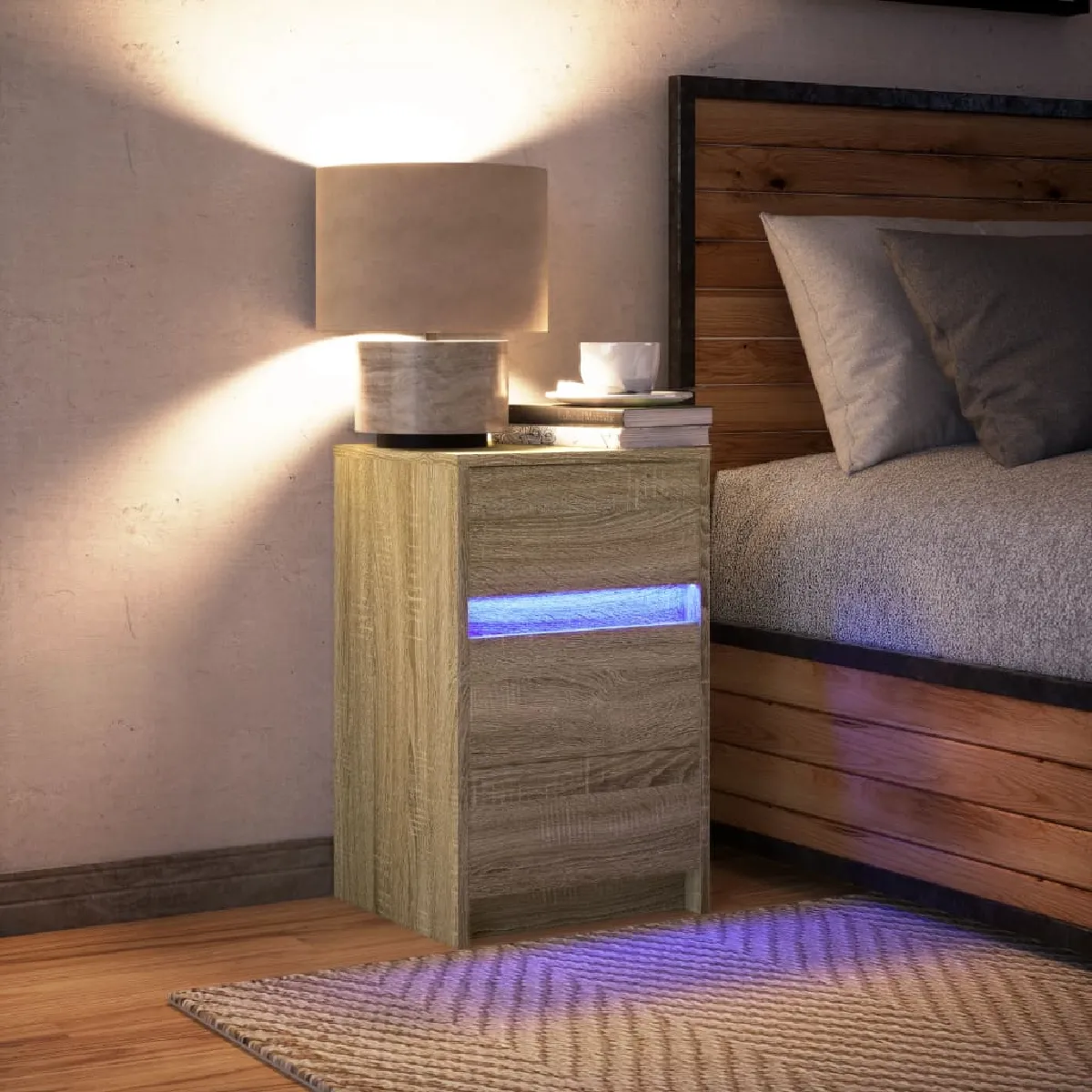 vidaXL Armoire de chevet avec LED - Chêne sonoma