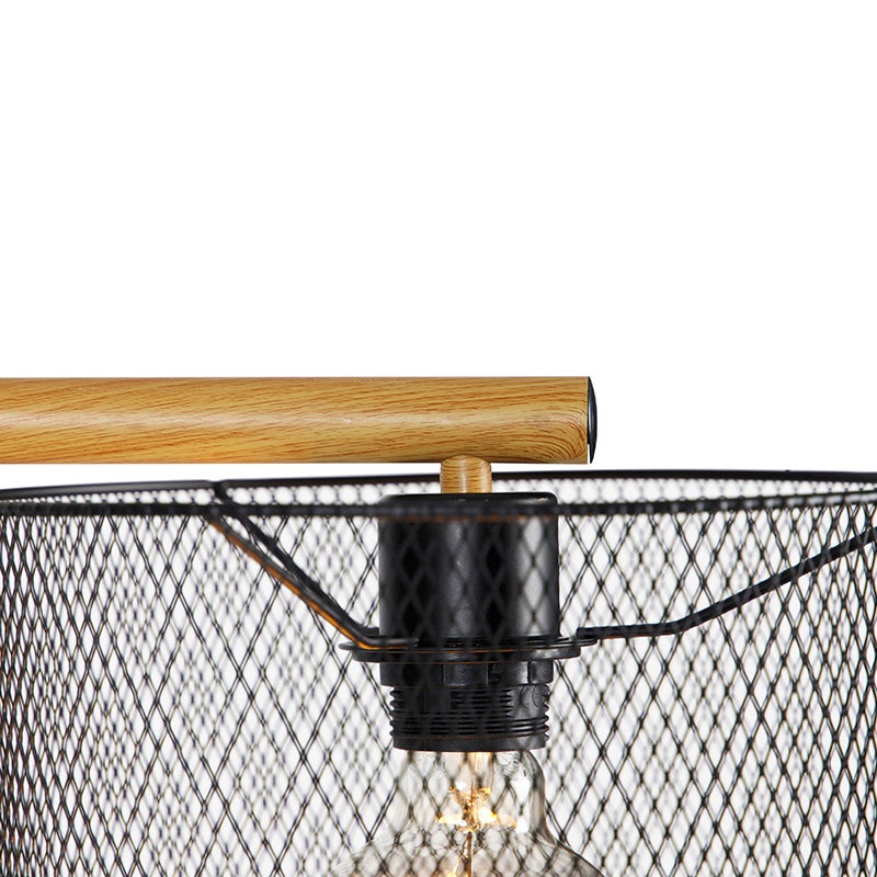 QAZQA - Industrieel I Vintage I Industrieel I Vintage I Staande lamp Zwart - Trommel met gaaskap I Woonkamer I Slaapkamer - Staal, Langwerpig - LED-compatibel E27