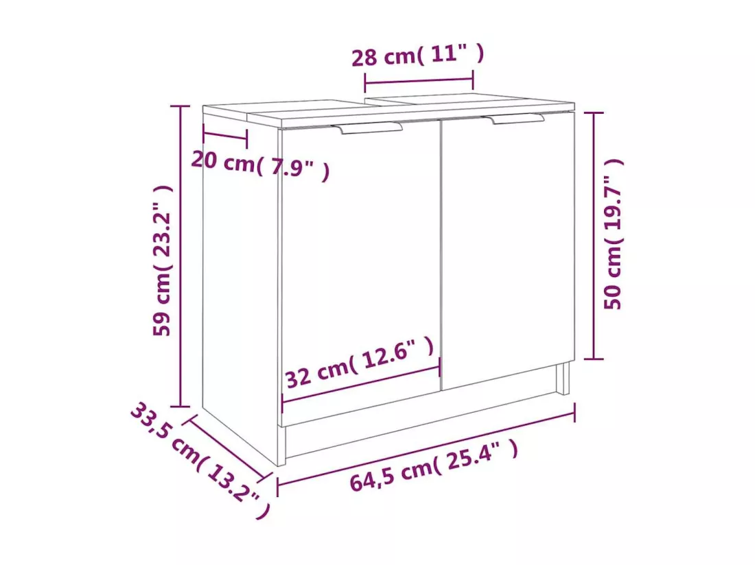 Armoire de bain Chêne fumé 64,5x33,5x59 cm Bois d'ingénierie